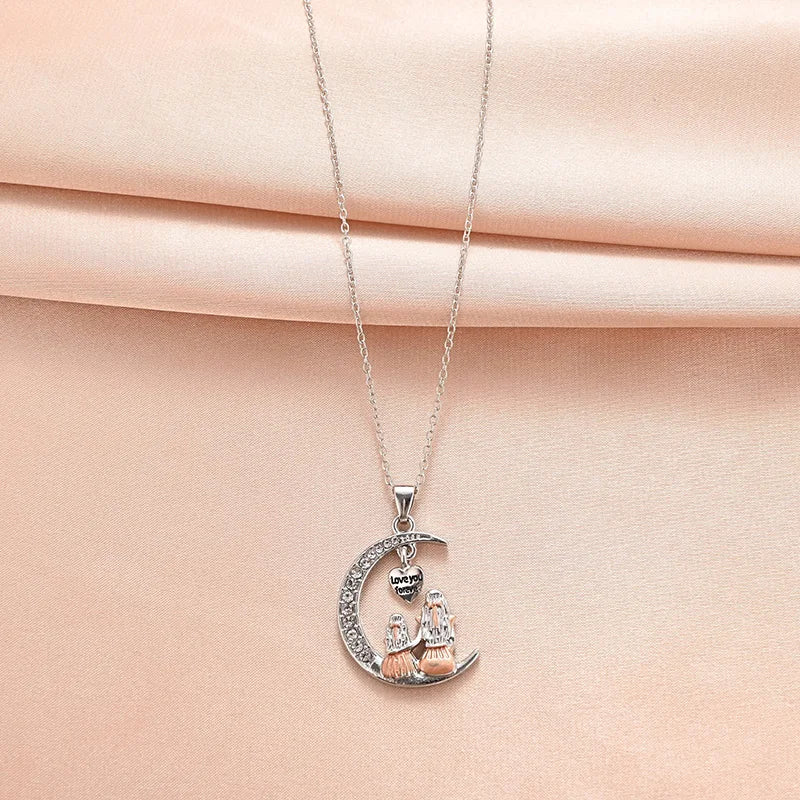 Collier pendentif Mère Fille Lune, Je t'aime pour toujours, Cœur